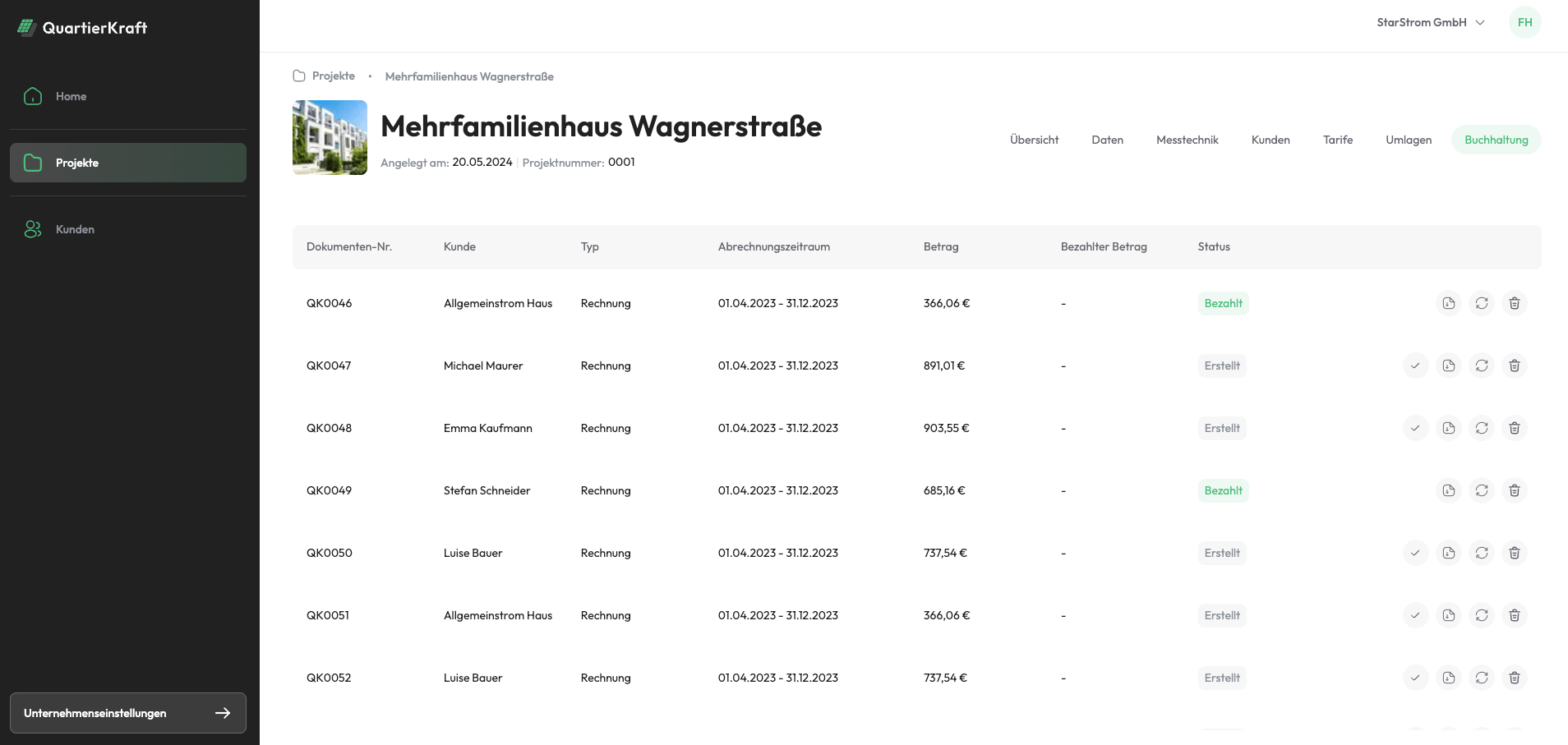 Quartierkraft Portal Übersicht Software für Mieterstrom-Abrechnung